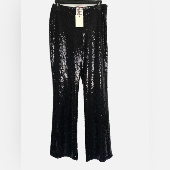 NWT Open Edit Sequin Flare Leggings in Black - Picture 5 of 7